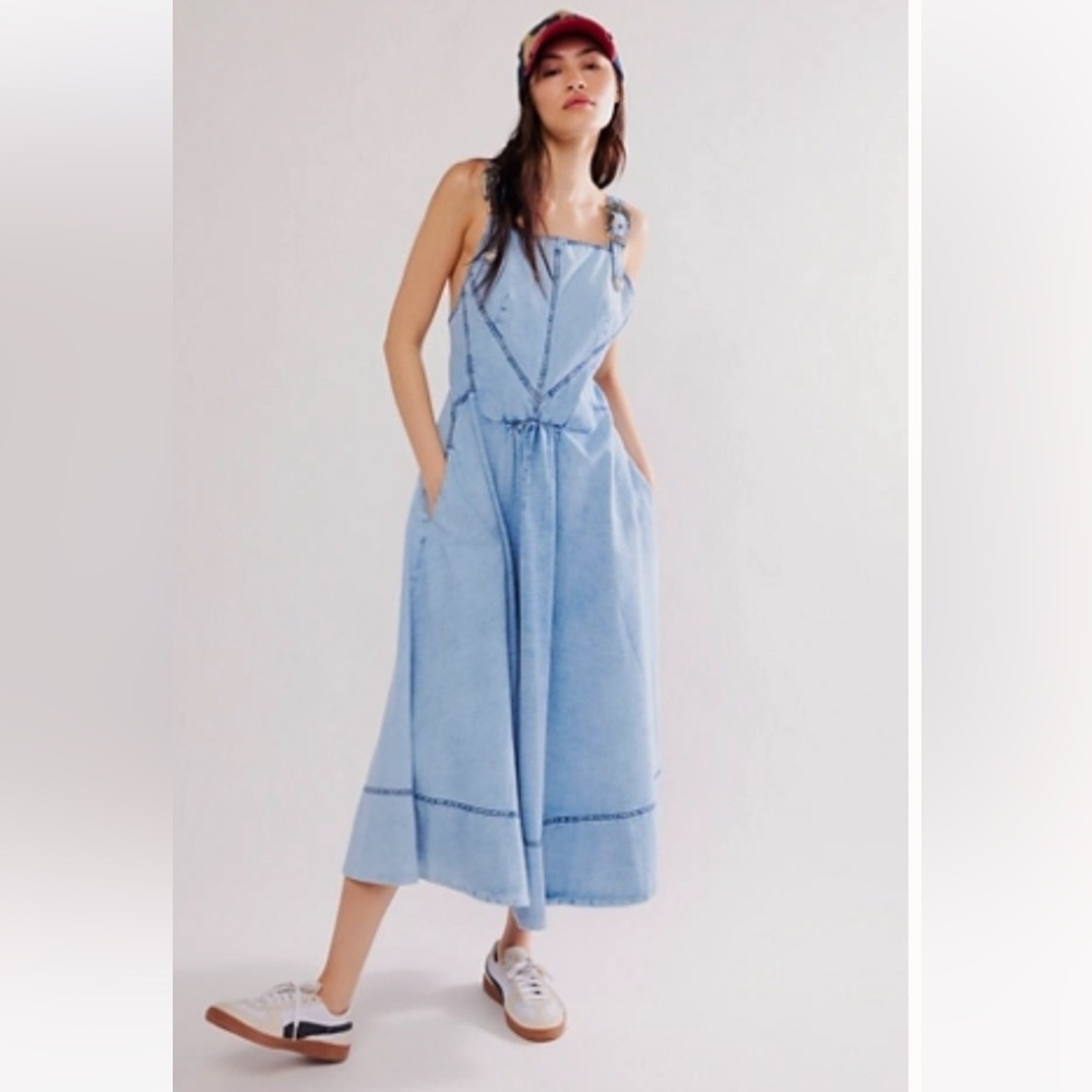 NWOT Free People Stars Align Midi Dress in Baby Blues.